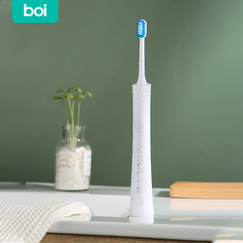 [Boi] recarregável à prova dwaterproof água suave clareamento adulto inteligente sonic escova de dentes elétrica com função substituição cabeça da escova