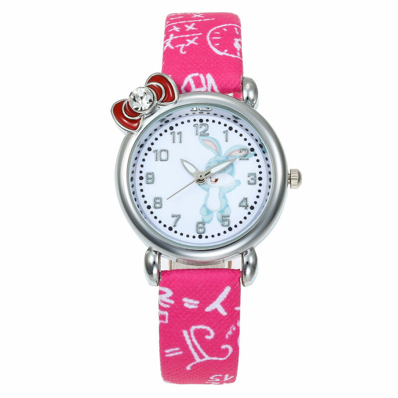 New Fashion Cartoon Children Rabbit Watch Fashion Girl Kids Student diamond Leather Analog Wristwatches Lovely Pink watch reloj