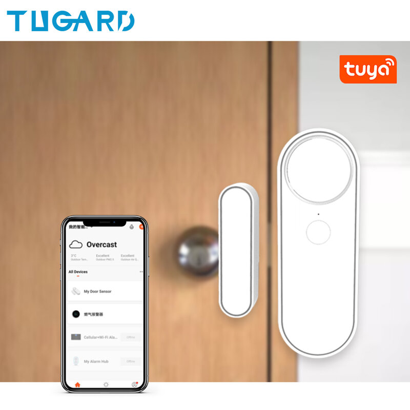 Tugard d21 tuya inteligente wi fi sensor de porta janela aberta/fechar detector app suporte controle alexa smartlife google alarme segurança em casa