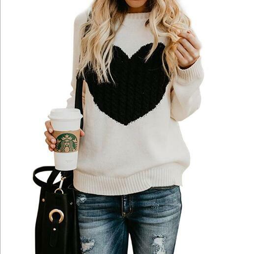 Sweter Pullover Wanita Sweter Mode Love In Sweter Leher Bulat Pulover Komuter OL Longgar Gaya Baru Musim Dingin XL