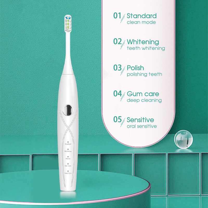 [Boi] IPX7 مقاوم للماء شحن سريع 5 طرق Aldult فرشاة أسنان كهربائية بالموجات الصوتية أجهزة الرعاية الذكية نظيفة استبدال فرشاة أسنان
