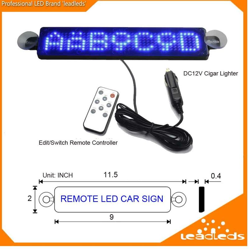 Letrero LED de 23CM y 12V para coche, tablero de pantalla en inglés para motocicleta con Control remoto, mensaje programable en color azul, Kit Diy barato