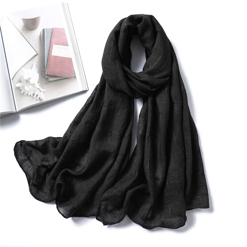 Écharpe Hijab en coton doux pour femmes, Foulard enveloppant la tête, Pashmina à carreaux solides, châles, Bandana, silencieux, nouvelle collection 2021