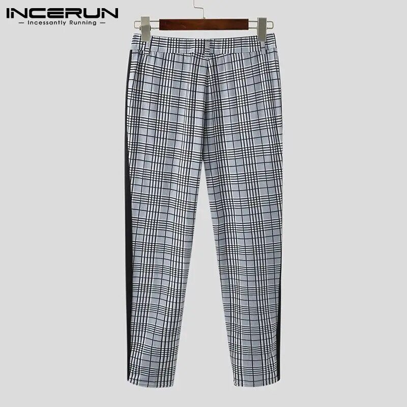 ขายร้อนใหม่บุรุษ All-Match ลายสก๊อตกางเกง Chino Casual Streetwear กางเกงตรวจสอบเซ็กซี่ Stitching Pantalones S-5XL INCERUN