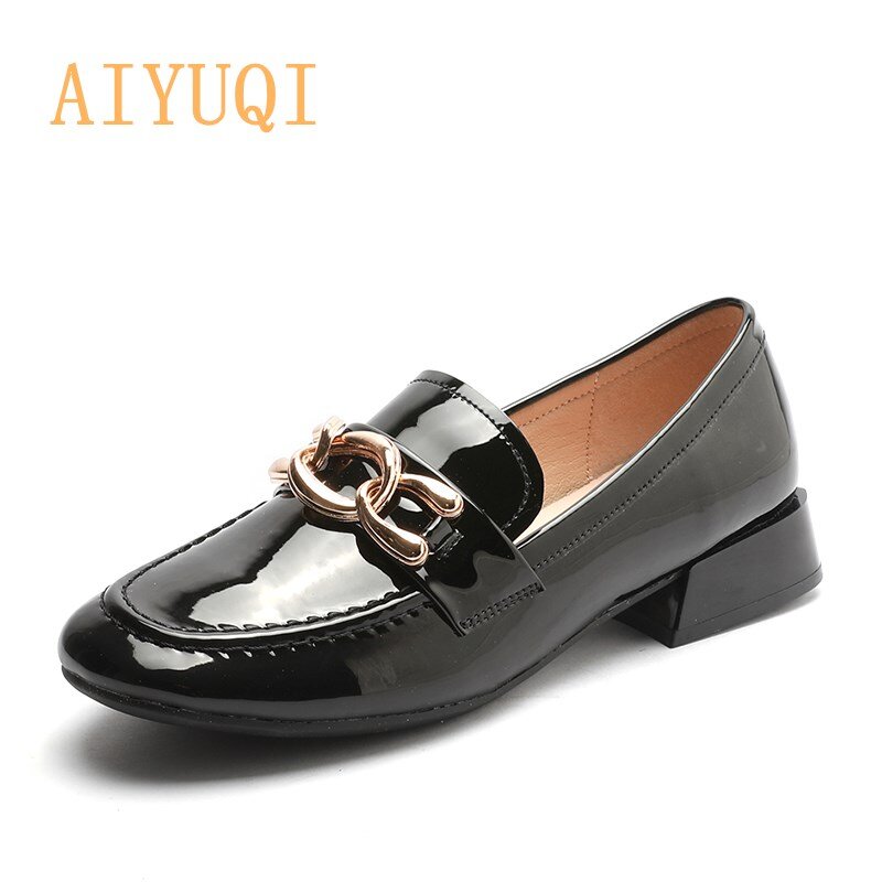 AIYUQI-zapatos de punta redonda de caballo para mujer, mocasines informales de cuero auténtico, estilo británico que combinan con todo, Primavera, 2022