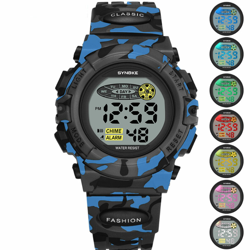 Kleur Lichtgevende Student Elektronische Horloge Toevallige Camouflage Led Digital Dial Wekker Sport Kinderen Horloges Boy Girl Gift