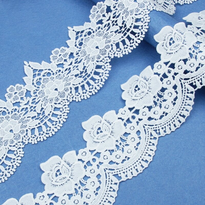 X3UE Lace TrimUnilateral Wide Polyester&Cotton Water-soluble Embroidery Lace White Hollow Clothing Curtain Lace Accessories