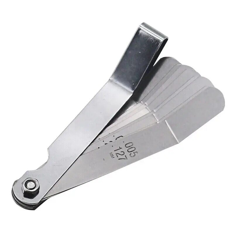 Feeler manómetro métrico de 0.127-0.508mm, válvula de 0.005-0.020 pulgadas, calibrador de compensación de alta resistencia, 16 cuchillas, fácil de usar, duradero