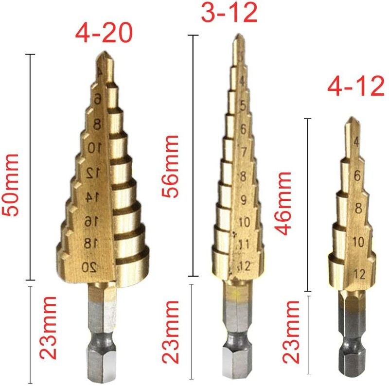 3Pcs HSS Titanium Step Drill Bits 3-12Mm 4-12Mm 4-20Mm กรวยเครื่องมือตัดเหล็กงานไม้เจาะโลหะไม้ชุด