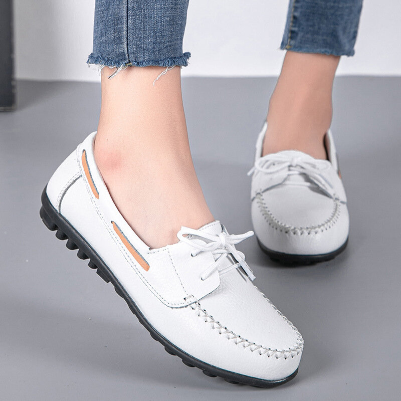 Woman Nurse Flat Shoes Women 2021 Women's Moccasins Loafers Shoes For Female Lace Up Breathable Flats Walking Chaussure Femme