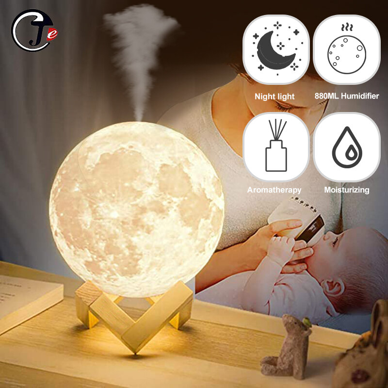 3D Mond licht Luftbefeuchter 880ML Diffusor Aroma Ätherisches Öl USB Ultraschall Humidificador Nacht Kühlen Nebel-hersteller Purifier