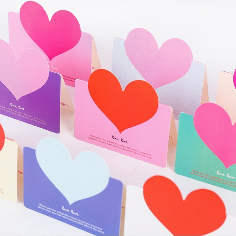 10 sztuk/partia kolorowe błogosławieństwa miłość kwiaty wiadomość ślub walentynki kartki z życzeniami fioletowy niebieski różowy serca 10 stylów