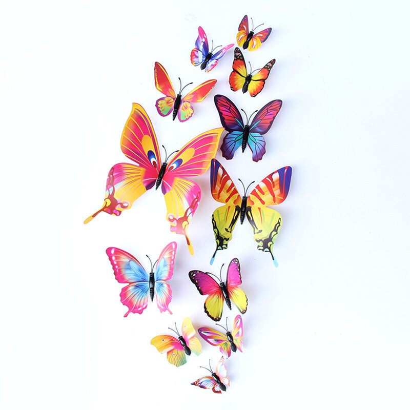 New style 12Pcs Single layer 3D Butterfly Wall Sticker on the wall Home Decor Butterflies for decoration Magnet Fridge stickers