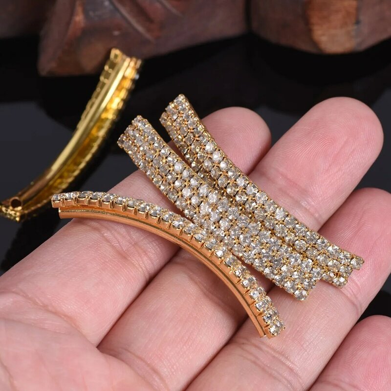 5 Buah 52X8Mm Panjang Melengkung Tembaga Paduan Logam Kristal Kaca Berlian Imitasi Manik-manik Longgar untuk Membuat Perhiasan DIY Temuan Kerajinan
