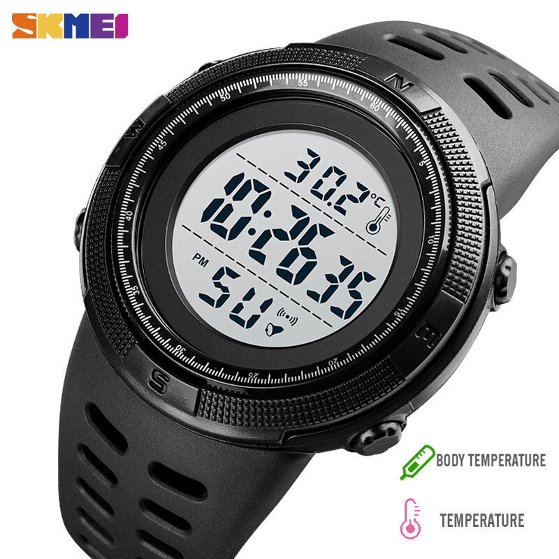 SKMEI светодиодный Будильник часы для мужчин тела температура окружающей среды трекер для мужчин s спортивные цифровые наручные часы мужские ...
