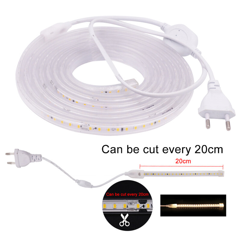 20CM Cuttable LED Streifen Lichter 2835 SMD 120Leds/m Flexible Band Band 220V Wasserdicht Seil Licht streifen Kein Blei Diode Band EU