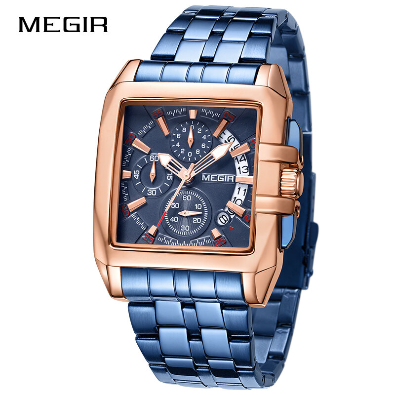 ホット販売新megirブランドオリジナルクロノグラフクオーツ男性ステンレス鋼ビジネス腕時計男性時計レロジオmasculino
