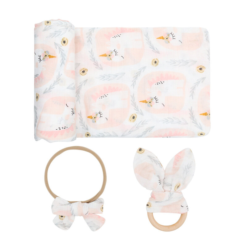 3PCS/Set Cartoon Printing 47X47Inch Baby Blankets Infant Soft Baby Swaddle Newborn Headband Cute Cotton Teether Baby Accessories