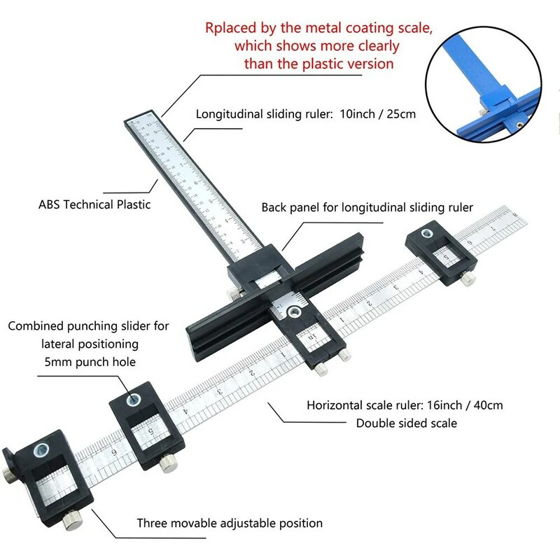 Woodworking Drill Punch Locator Multifunctional Furniture Carpentry Punch Drill Guide Ruler Adjustable Drilling Positioner Tool