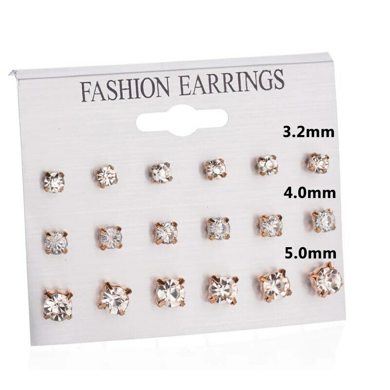 Ensemble de boucles d'oreilles en alliage de cristal pour femmes, accessoires de bijouterie, Piercing, boule, Kit, 9 paires/ensemble