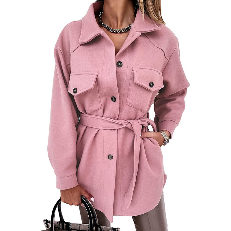 Manteau Long à col rabattu avec ceinture pour femme, veste à simple boutonnage, manches longues Slim, élégante, automne hiver, 2021