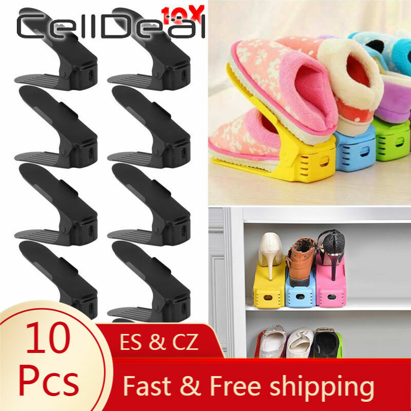 CellDeal 10 Pcs Regolabile Scarpa Supporto Dell'organizzatore Doppia Scarpa Rack di Stoccaggio Scarpe Organizzatori Del Basamento Mensola Rack di Stoccaggio di Scarpe Keeper