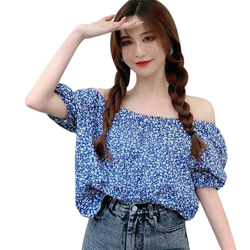 Blusas femininas coreano vintage blusas femme manga curta chiffion blusas slash neck senhoras verão wear