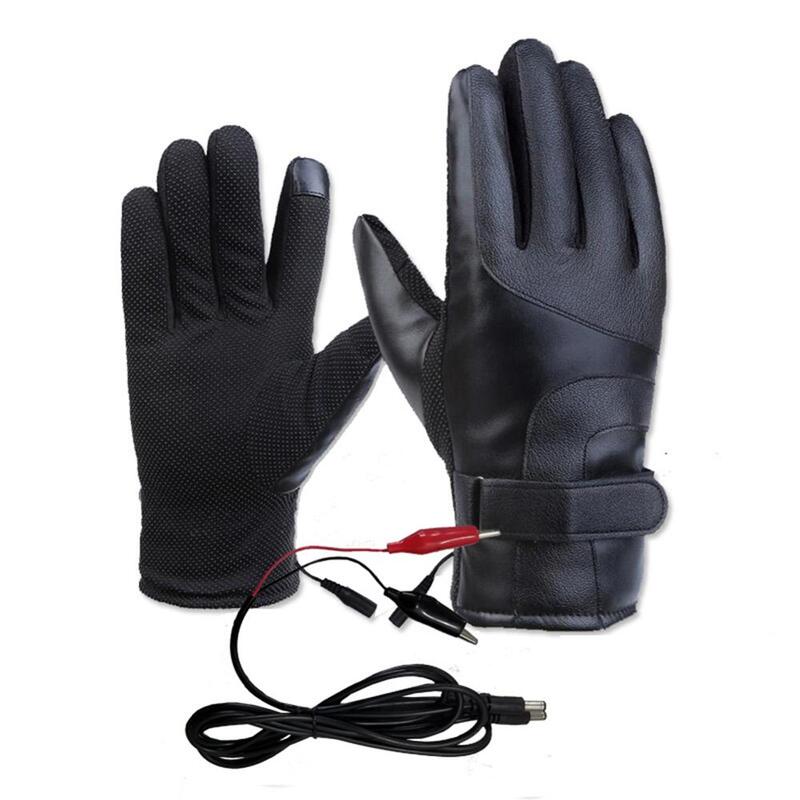 1Pair Heated Gloves PU Leather Winter Electric Thermal Gloves Heated Gloves Waterproof Motorcycle Gloves