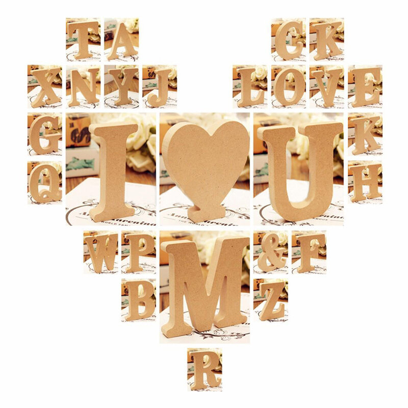 1PC Wood Color Wooden Letters Alphabet DIY Word Letter Art Crafts Wedding Birthday Party Home Decor Personalised Name Design