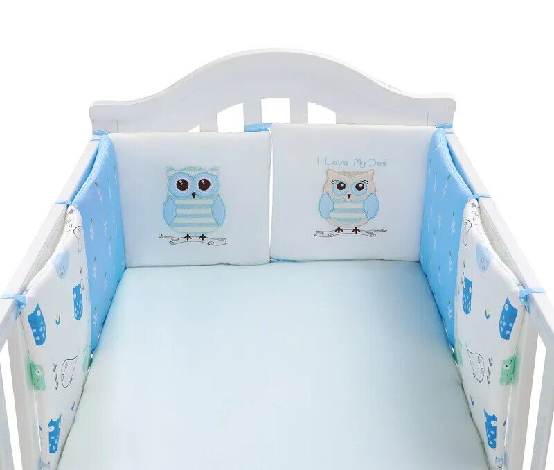 6 Buah/Set Pelindung Tempat Tidur Bayi Kartun Burung Hantu Bumper Tempat Tidur Bayi Katun Anak-anak Bumper Tempat Tidur Bayi Bumper Antitabrakan