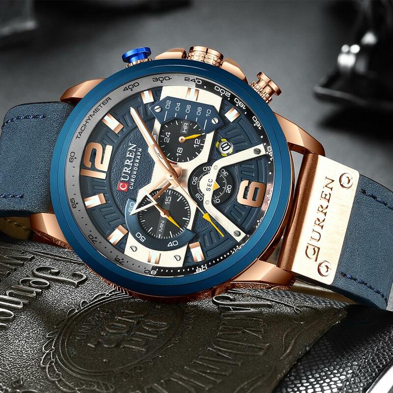 CURREN – montre-bracelet en cuir pour hommes, Top marque, Sport, luxe, mode, chronographe, étanche, 8329