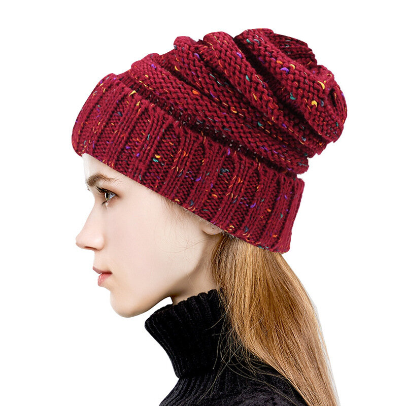 Зимние женские и мужские вязаные шерстяные шапки 2021, модная цветная шапка в горошек для пар, женская вязаная шапка из ниток, подарок для женщ...