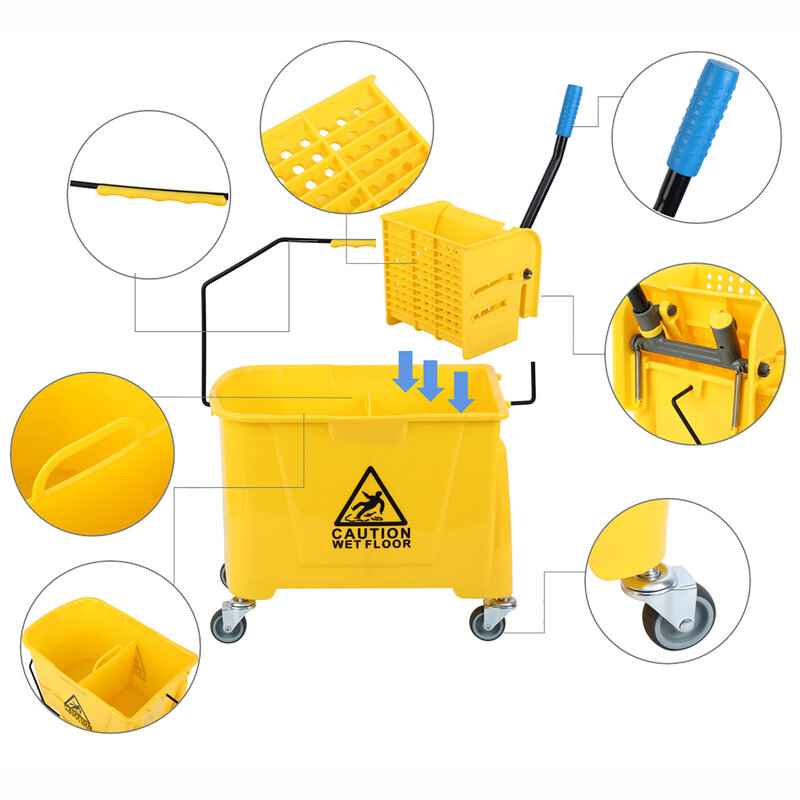 Honhill Cleaning Trolley 20L With Press Cleaning Trolley Mop Bucket Wiper For Home Shop Garden Hotel Cleaning
