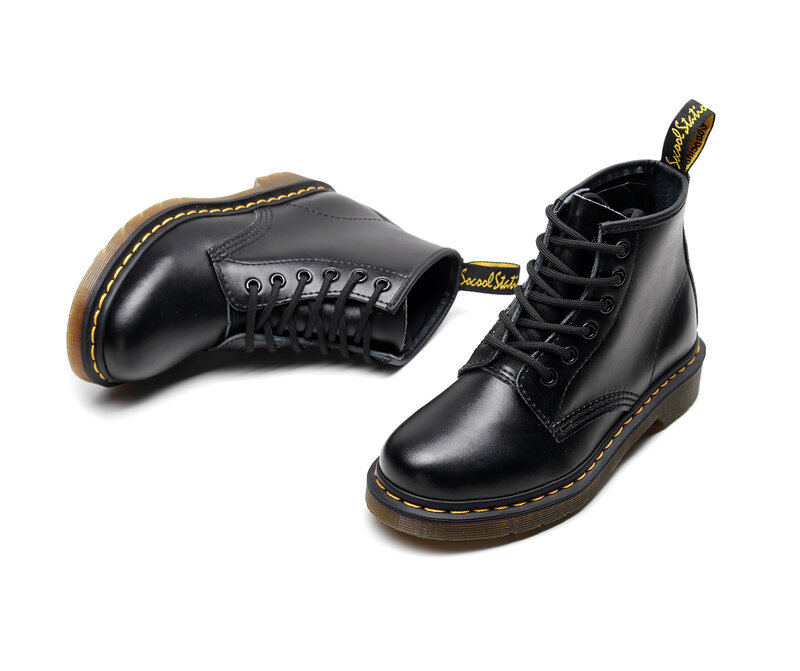 Botas Martin de cuero de vaca Real para hombre y mujer, zapatos de trabajo a la moda, botines Unisex, color negro, para otoño