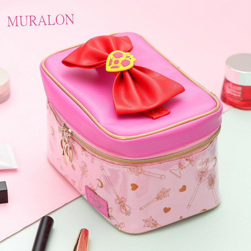 Bolso de cuero sintético para mujer, bolsa de almacenamiento portátil de gran capacidad, joyero, Sailor Moon