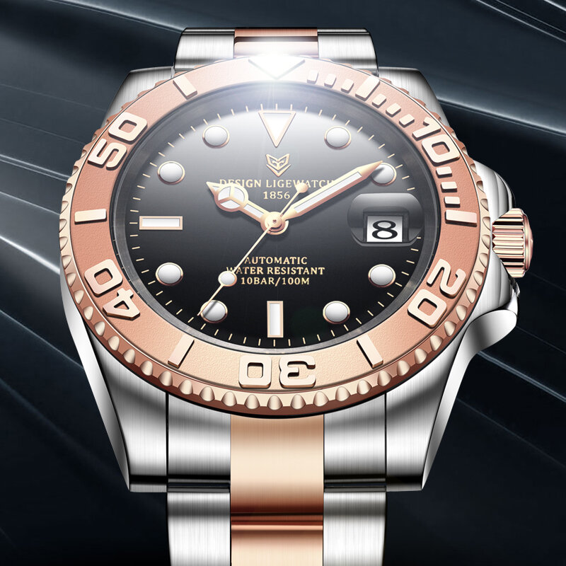 LIGE – montre mécanique automatique pour hommes, marque de luxe, affaires, acier au tungstène, étanche, mode horloge reloj hombre