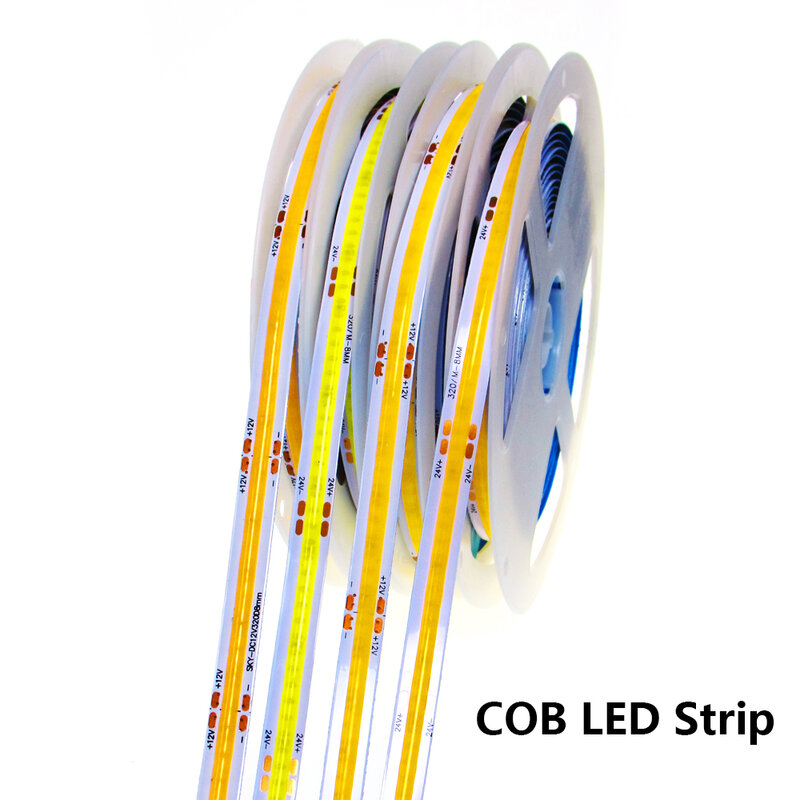 Светодиодная лента с COB матрицей, гибкая LED полоска высокой плотности RA90, 5 мм, 8 мм, теплый белый свет, для комнаты, спальни, 12 В, 24 В постоянного...