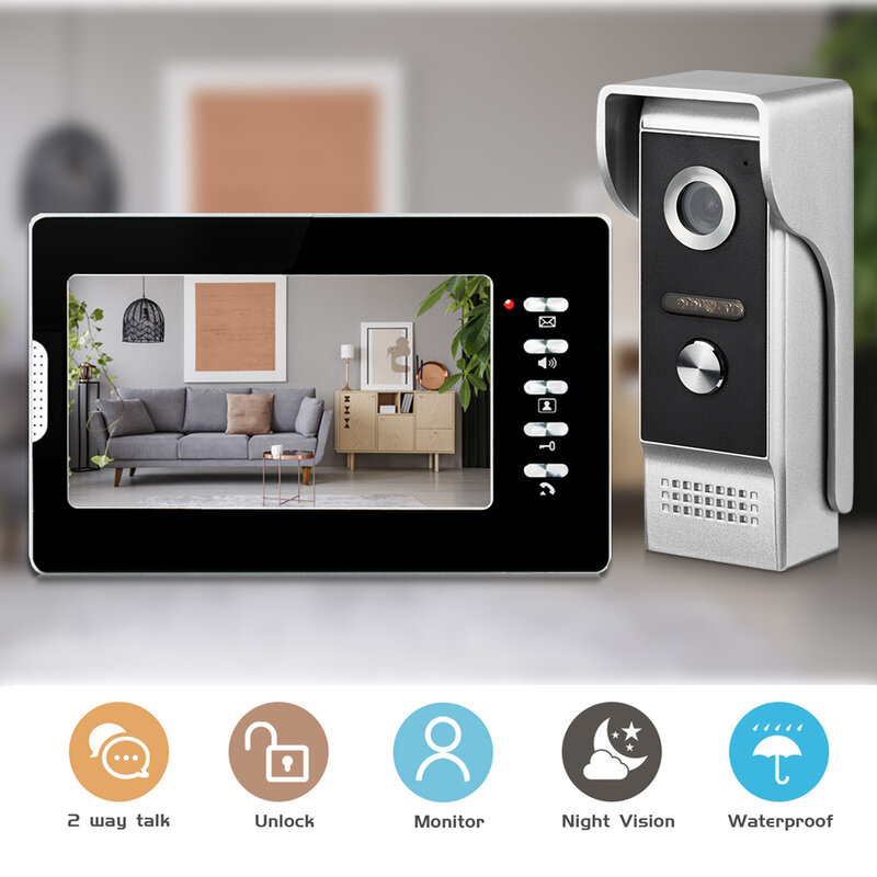 비디오 인터콤 시스템 비디오 초인종 카메라 7 인치 모니터 IR 나이트 비전, 빌라 아파트 홈 보안