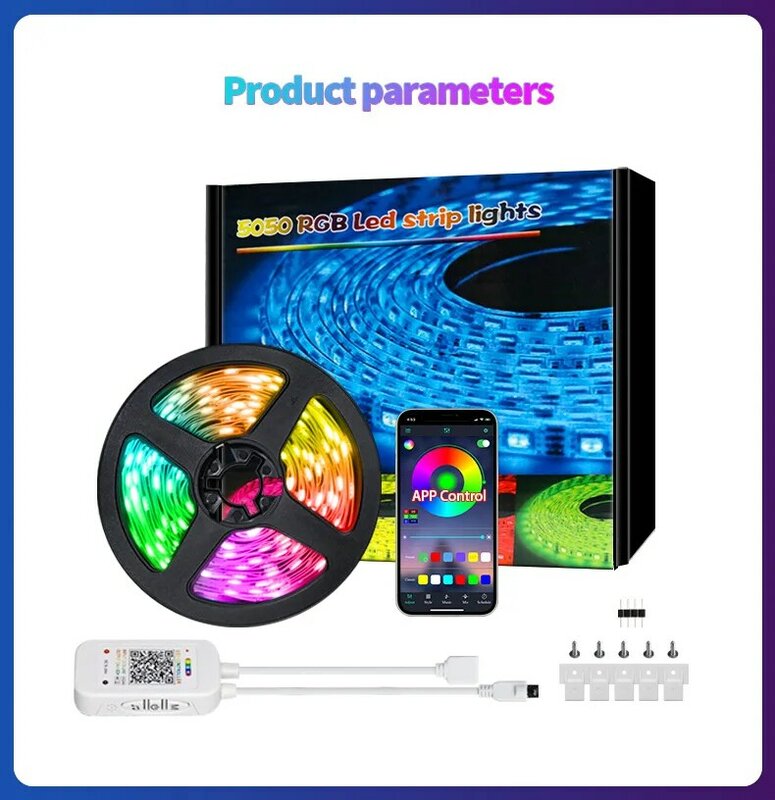 RGB LEDストリップライト,10m,50rgb,40キー,Bluetooth,ミュージックタイミングライト,装飾用ムードライト,雰囲気