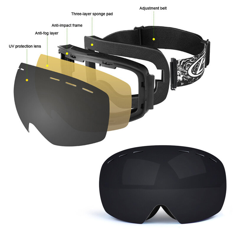 Лыжные очки, магнитные двухслойные незапотевающие большие лыжные очки, мужские и женские очки для спорта на открытом воздухе с защитой UV400, ...