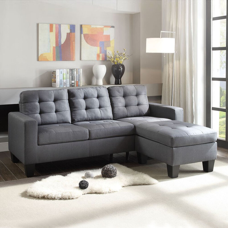 Sofá Modular en forma de L, mueble de lino gris en forma de L, cómodo y duradero, orientación a la derecha, incluye sofá