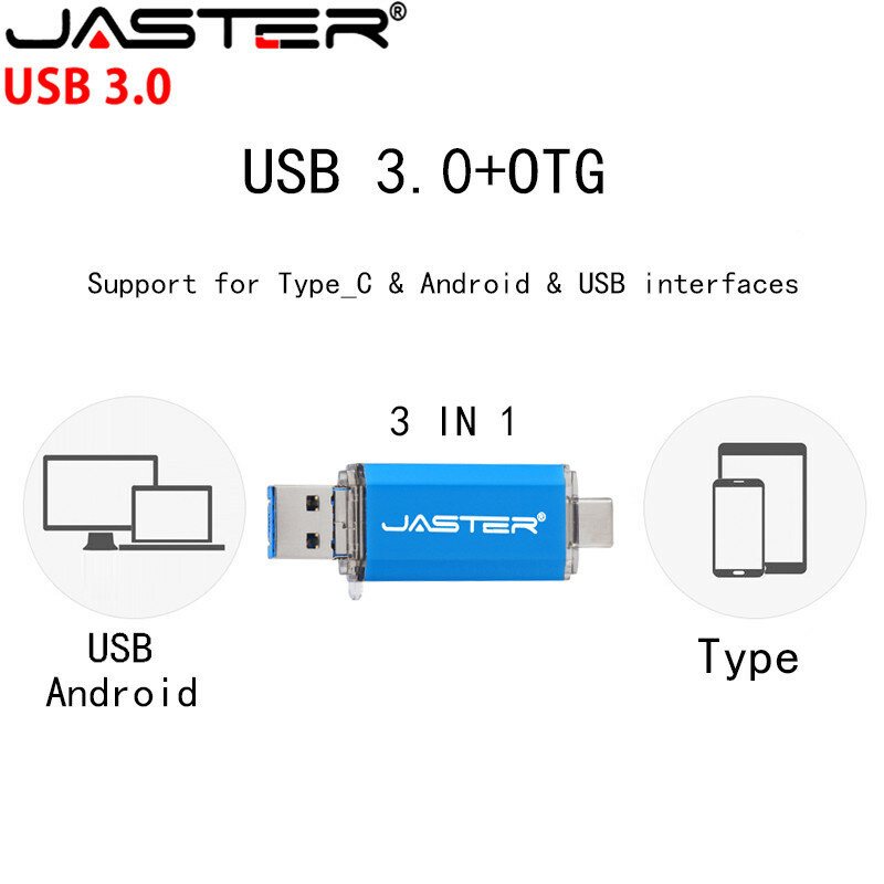 Jaster OTG USB 3.0 4GB 8GB 16GB 32GB 64GB 128GB flash drive metal custom pen drive smartphone and PC memory stick can be customi