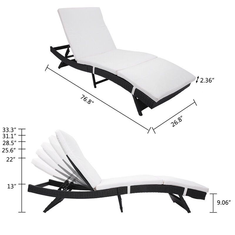 S Style Patio Chaise Lounge Embossing Vines Chaise Lounge Can Be Folded Chair Black Household Embossed Vine Supplies