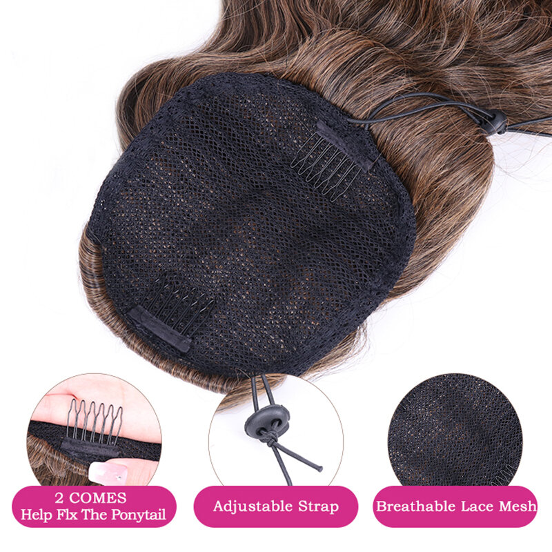 Julianna Futura – Extensions de cheveux synthétiques, longs, bouclés, 28 pouces, Yaki, ondulés, avec cordon de serrage, queue de cheval