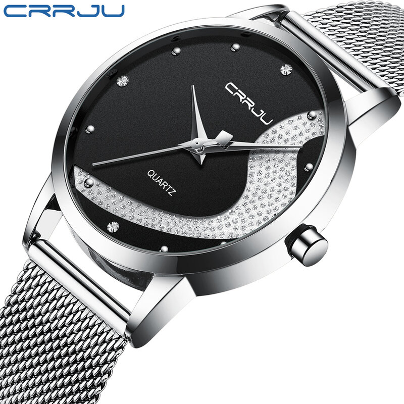 ساعة CRRJU للنساء من أفضل العلامات التجارية الفاخرة درب التبانة الهاتفي تصميم السيدات ساعة يد ساحرة سوار رائع ساعة كوارتز