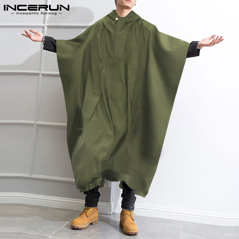 New Men Handsome Well Fitting Trench Casual Streetwear Winter Hooded Tops 2021 Cape Coats Long Sleeve Cloak Poncho S-5XL INCERUN