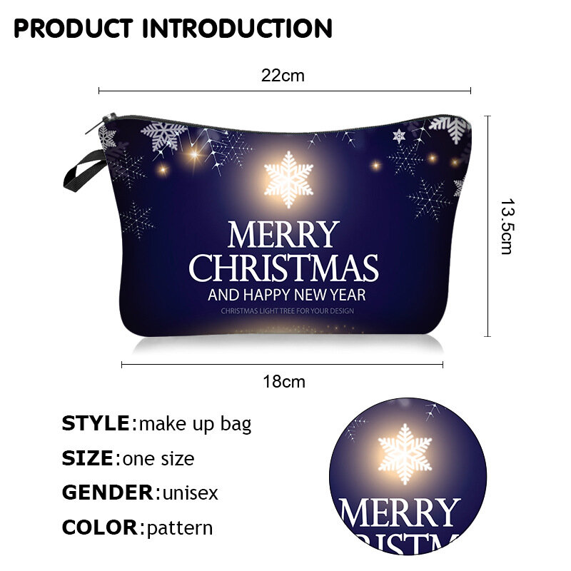Bolsa de almacenamiento de cosméticos, organizador de maquillaje, bolsas de lavado portátil con cremallera, bolso de viaje, feliz patrón de Navidad