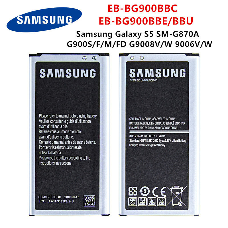 SAMSUNG original EB-BG900BBC EB-BG900BBE/BBU 2800mAh batterie pour Samsung Galaxy S5 SM-G870A G900S/F/M/FD G9008V/W 9006 V/W NFC