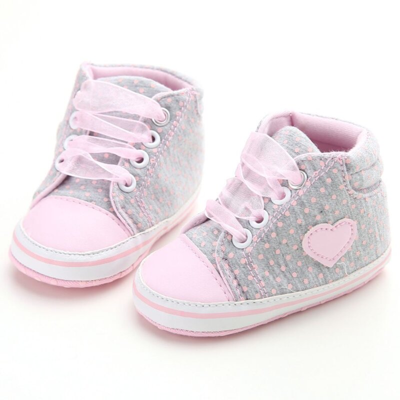 Weixinbuy Hart Patroon Meisjes Babyschoenen Tulle Lace-Up Sneakers Crib Schoenen 0-18M Baby Non-slip High-Top Enkel Casual Schoenen