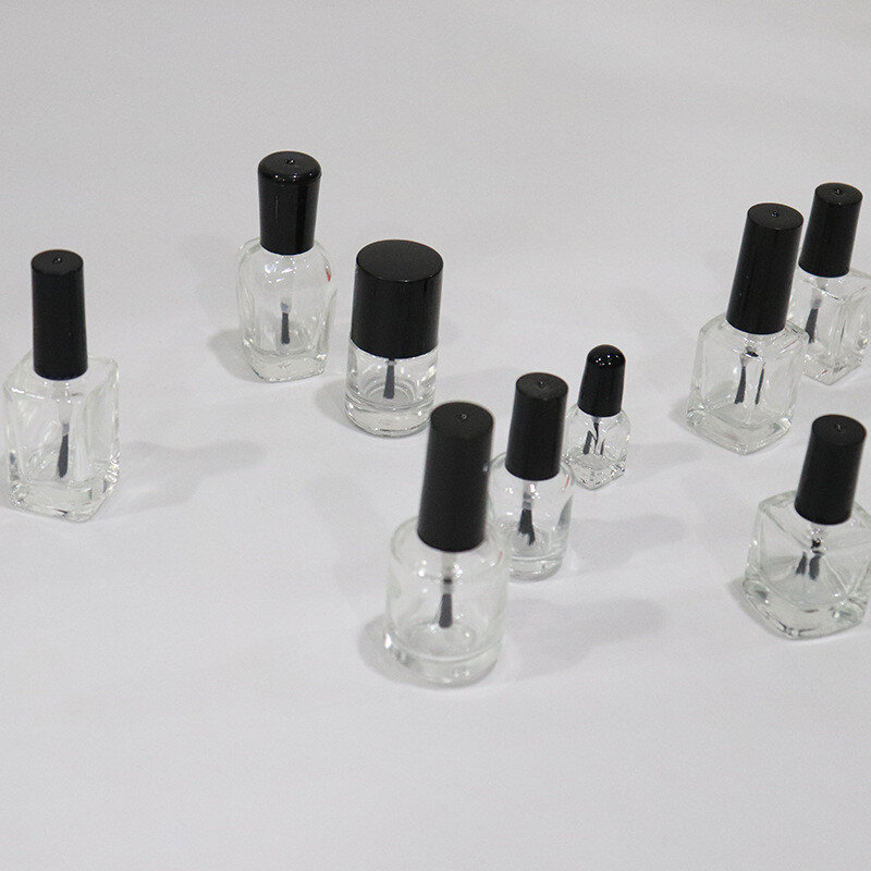 5ml/10ml/15ml Portable Empty Nail Polish Glass Bottle With Brush Square Storage Box Container Nail Oil Jar Box